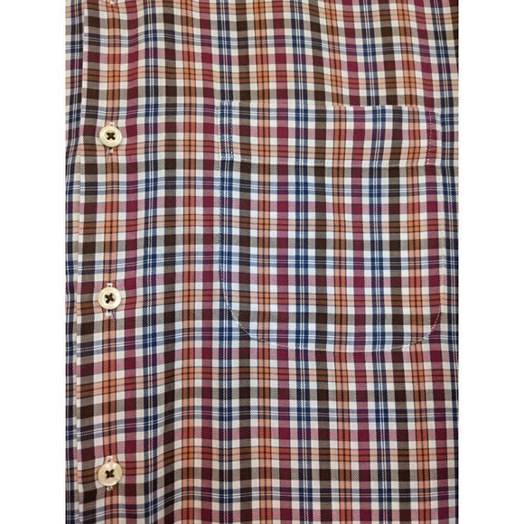 Peter Millar Cotton Long Sleeve Button Down Plaid Mens Shirt Red Brown Orange L - Picture 2 of 8